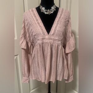 NWT Champagne and Strawberry Pink Boho Tunic  Ruffled Blouse